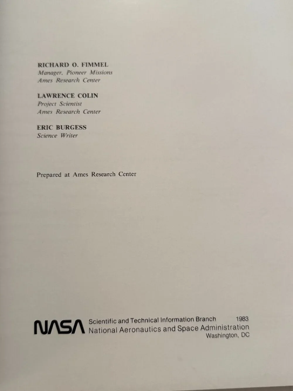 PIONEER VENUS NASA Special Publication SP-461 1983 book by Fimmel Colin Burgess